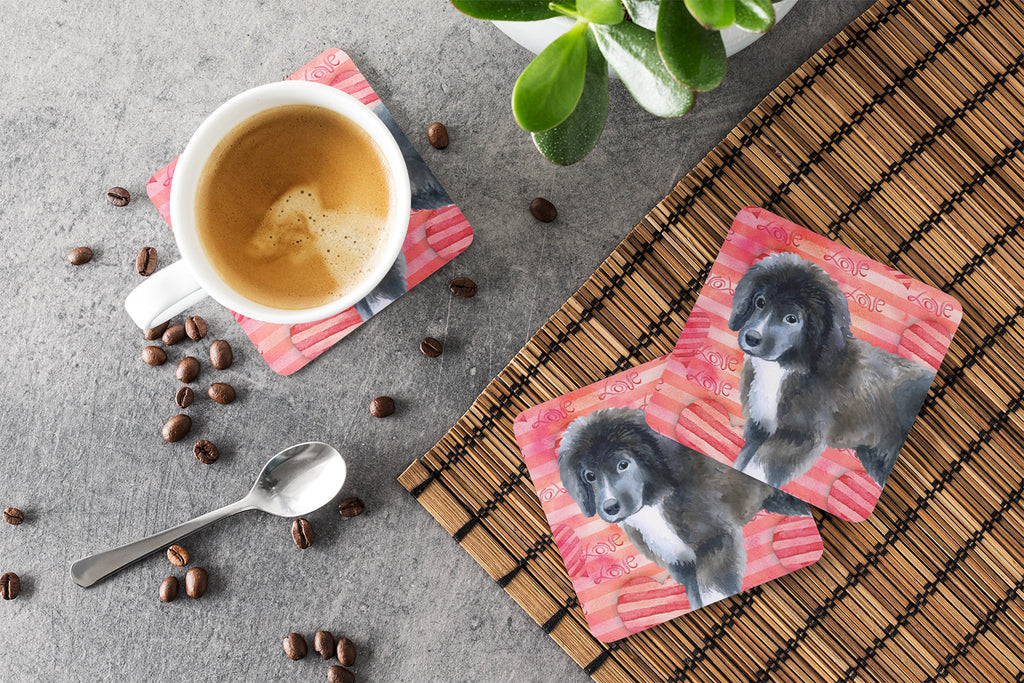 Newfoundland Puppy Love Foam Coasters Set of 4 Cup Coasters for Indoor Outdoor, Tabletop Protection, Anti Slip, Mouse pad Material