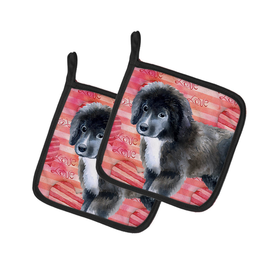 Newfoundland Puppy Love Pot Holder Set of 2 Heat Resistant Quilted Hot Pads 7.5 x 7.5 Inch, Insulated Kitchen Trivets for Cooking & Baking