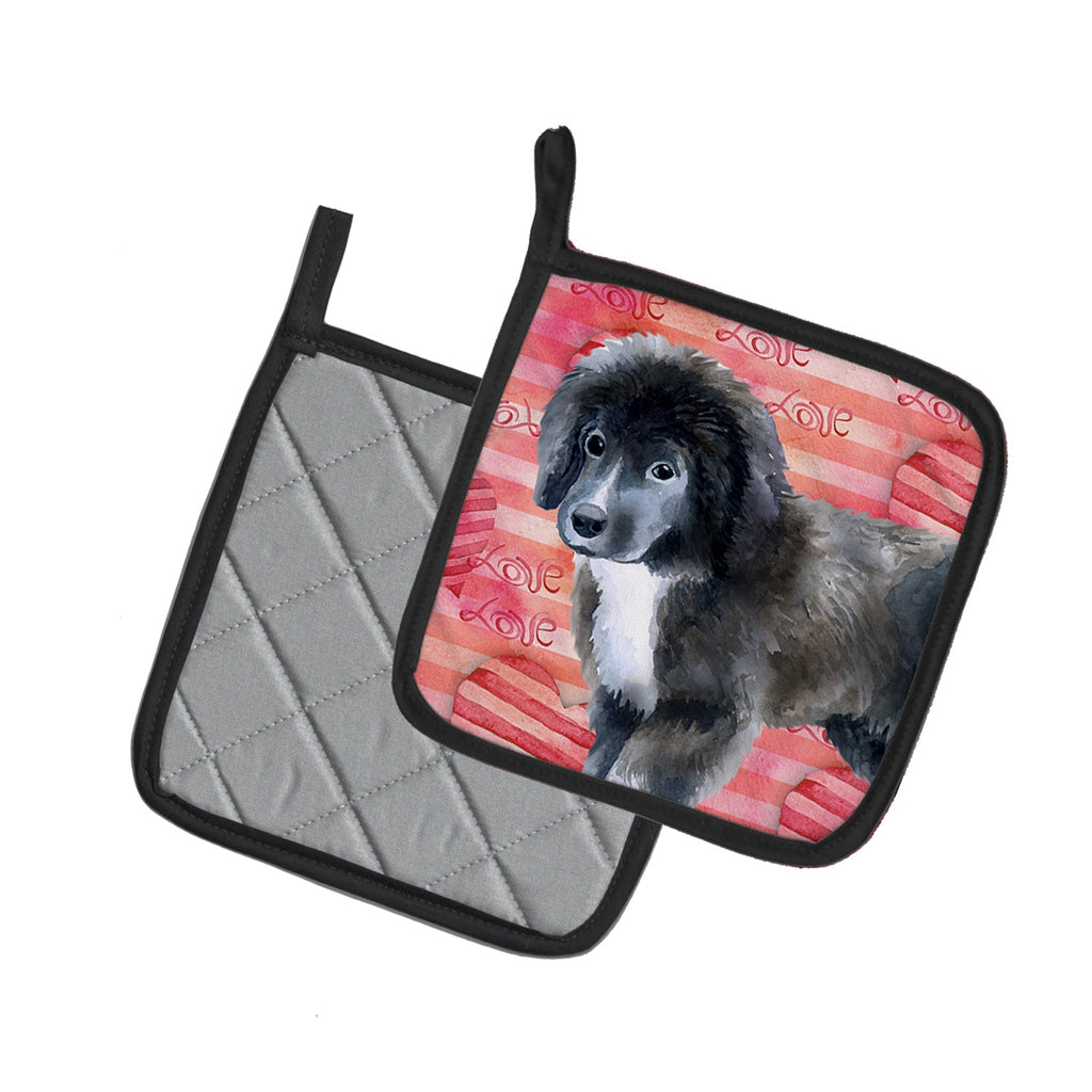 Newfoundland Puppy Love Pot Holder Set of 2 Heat Resistant Quilted Hot Pads 7.5 x 7.5 Inch, Insulated Kitchen Trivets for Cooking & Baking