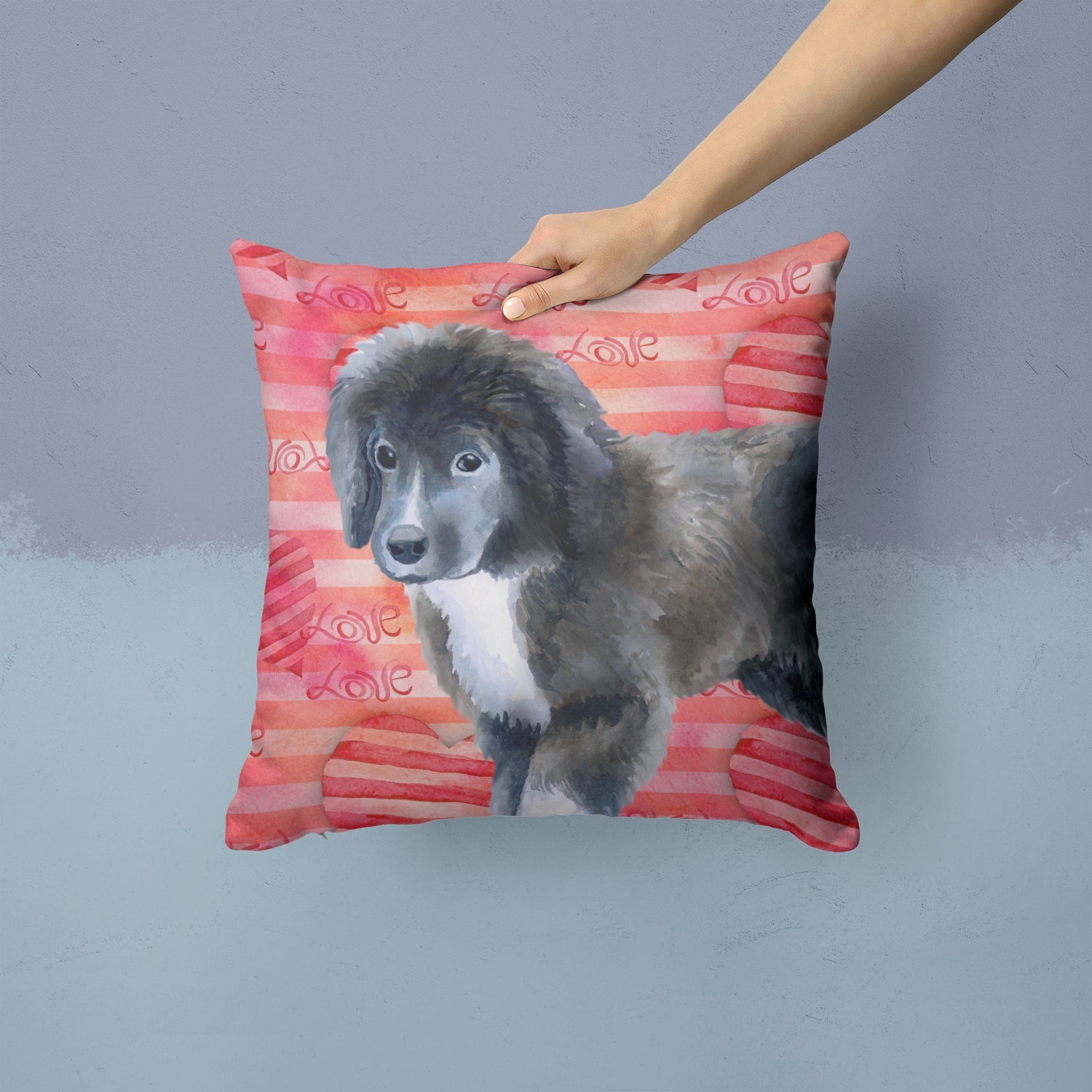 Newfoundland Puppy Love Decorative Throw Pillow 14x14 Indoor Outdoor Accent Cushion, Fabric Cover with Insert for Sofa, Bed, Porch & Living Room