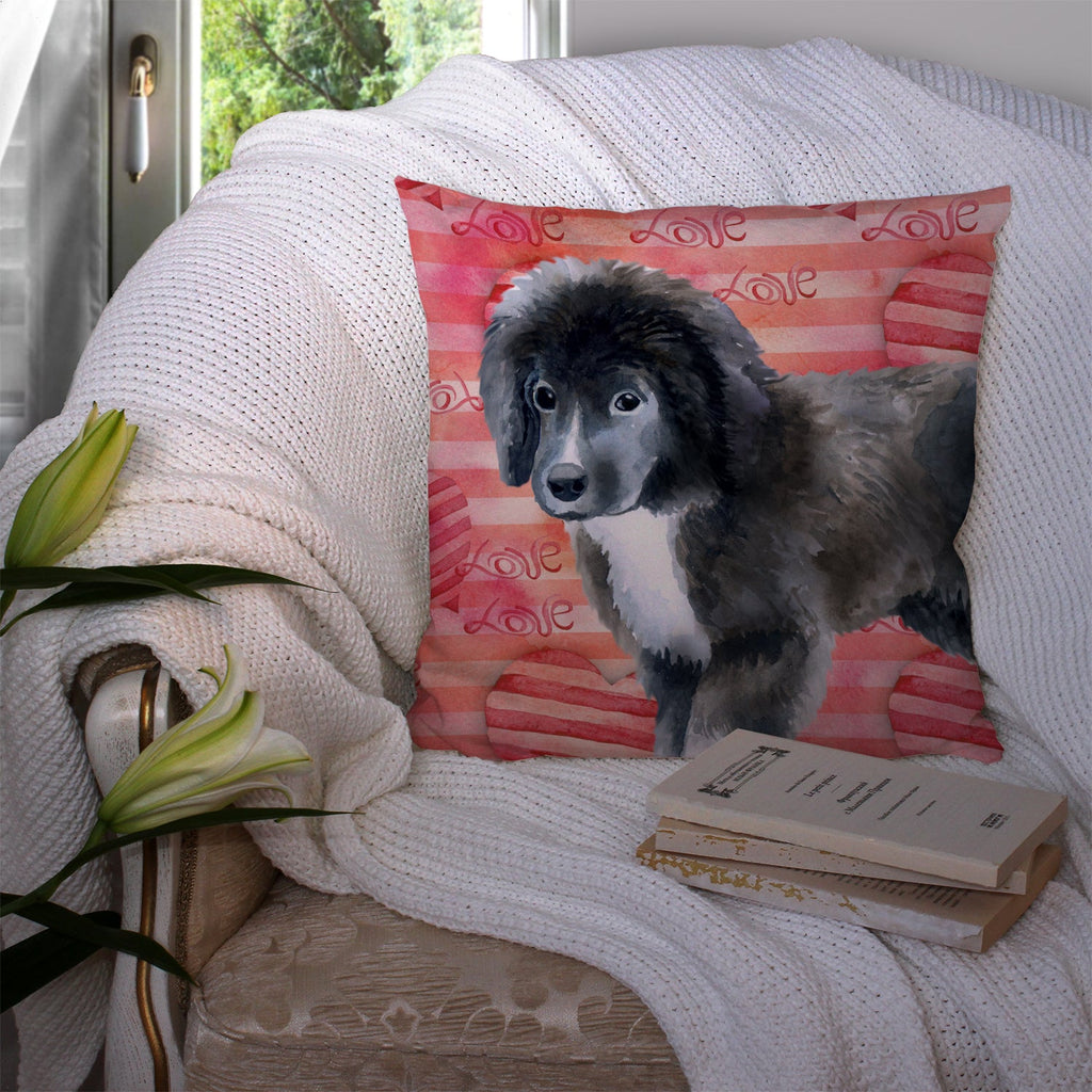 Newfoundland Puppy Love Decorative Throw Pillow 14x14 Indoor Outdoor Accent Cushion, Fabric Cover with Insert for Sofa, Bed, Porch & Living Room