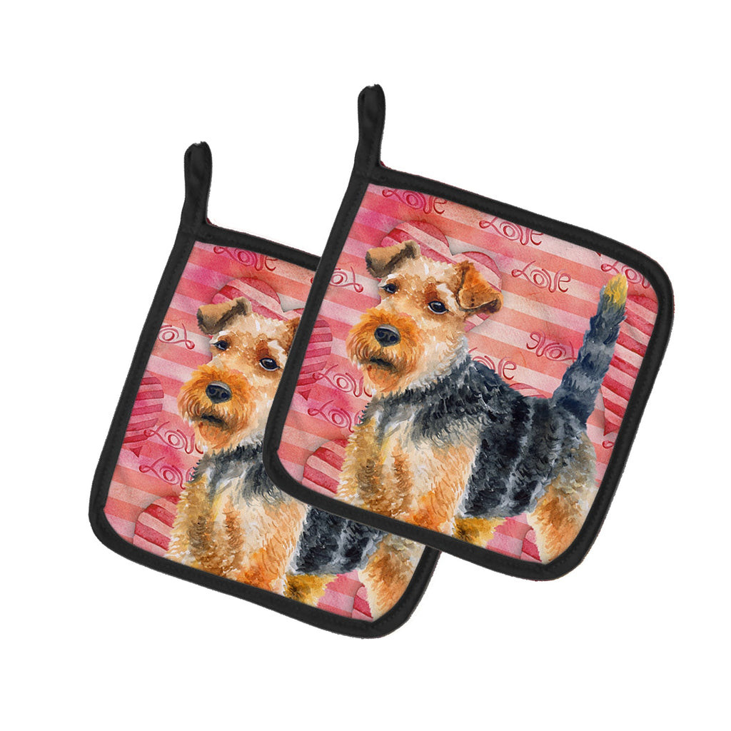 Welsh Terrier Love Pot Holder Set of 2 Heat Resistant Quilted Hot Pads 7.5 x 7.5 Inch, Insulated Kitchen Trivets for Cooking & Baking