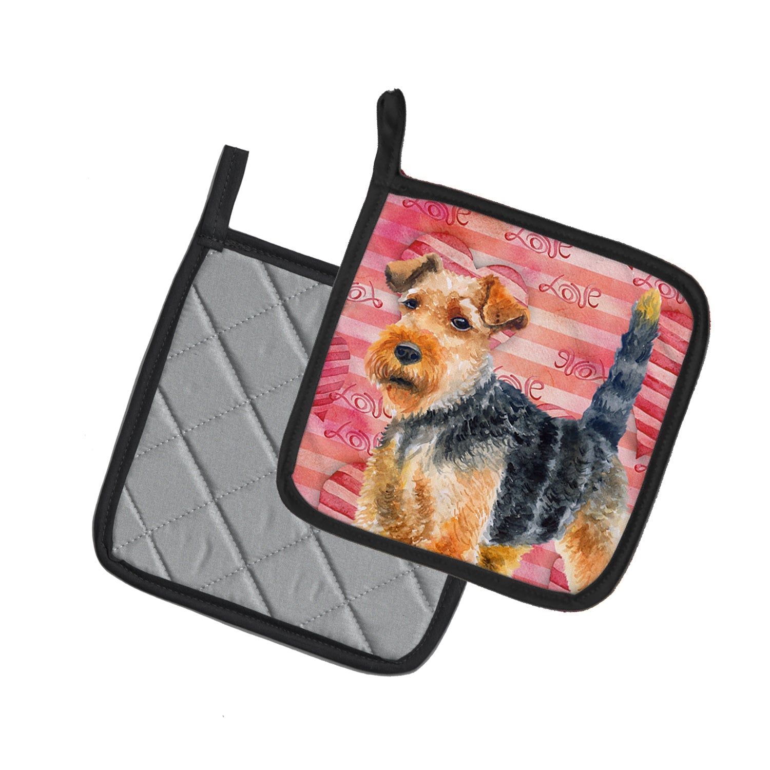 Welsh Terrier Love Pot Holder Set of 2 Heat Resistant Quilted Hot Pads 7.5 x 7.5 Inch, Insulated Kitchen Trivets for Cooking & Baking
