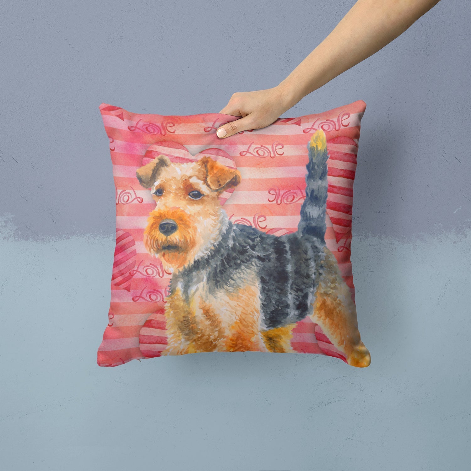Welsh Terrier Love Decorative Throw Pillow 14x14 Indoor Outdoor Accent Cushion, Fabric Cover with Insert for Sofa, Bed, Porch & Living Room