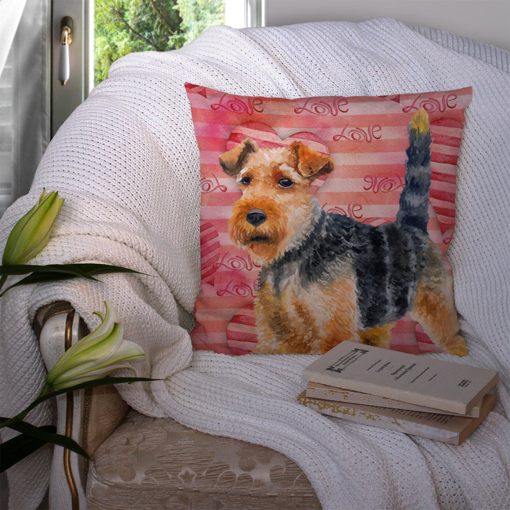 Welsh Terrier Love Decorative Throw Pillow 14x14 Indoor Outdoor Accent Cushion, Fabric Cover with Insert for Sofa, Bed, Porch & Living Room
