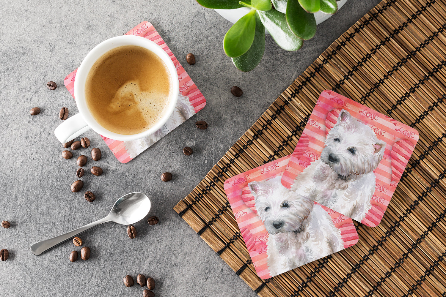 Westie Love Foam Coasters Set of 4 Cup Coasters for Indoor Outdoor, Tabletop Protection, Anti Slip, Mouse pad Material