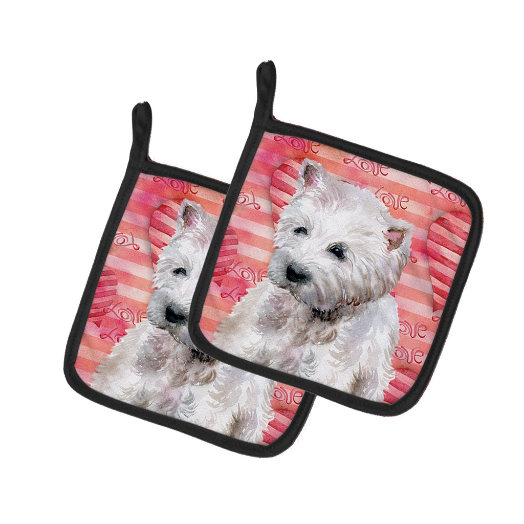 Westie Love Pot Holder Set of 2 Heat Resistant Quilted Hot Pads 7.5 x 7.5 Inch, Insulated Kitchen Trivets for Cooking & Baking