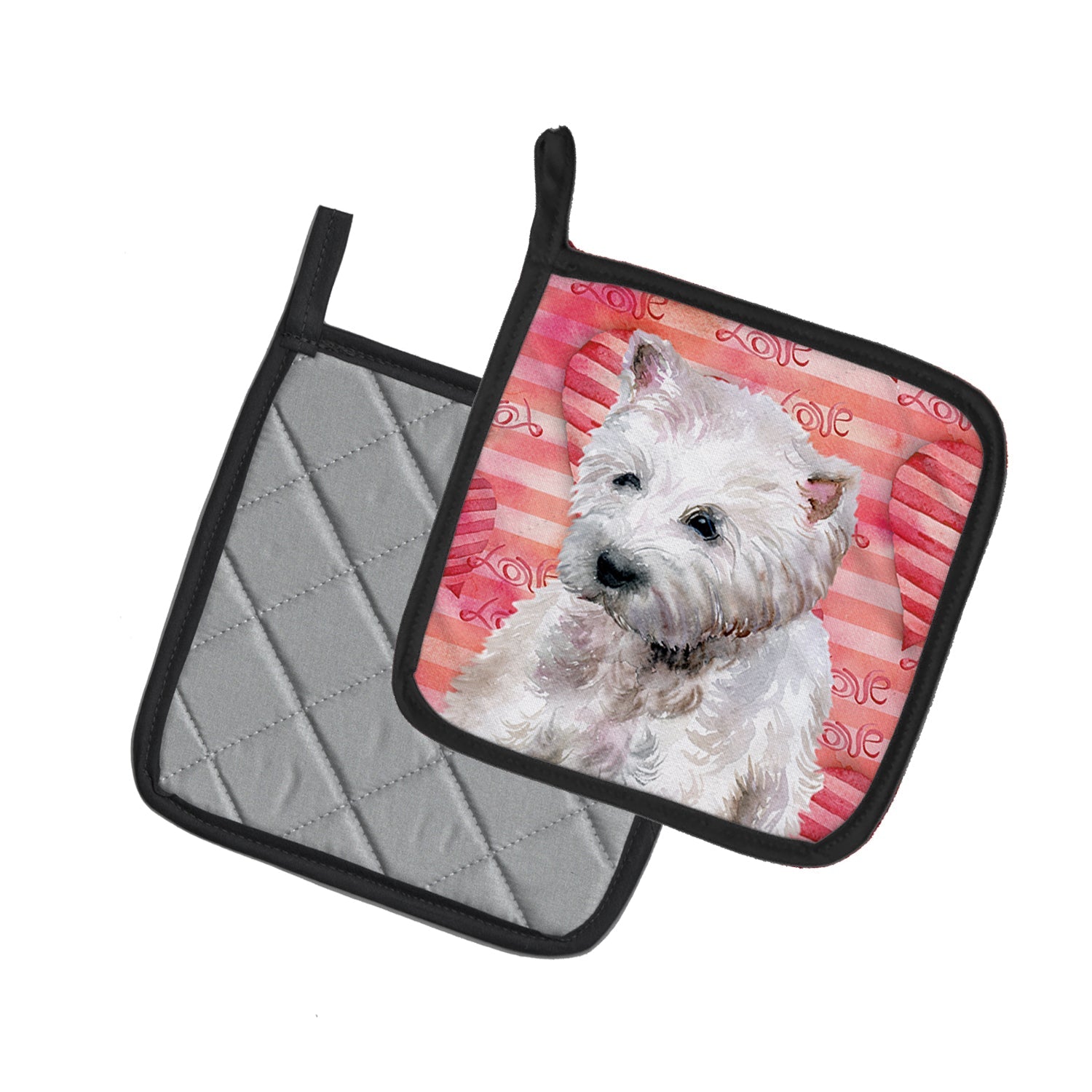 Westie Love Pot Holder Set of 2 Heat Resistant Quilted Hot Pads 7.5 x 7.5 Inch, Insulated Kitchen Trivets for Cooking & Baking