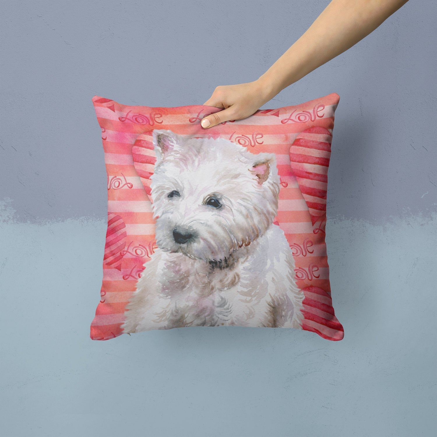 Westie Love Decorative Throw Pillow 14x14 Indoor Outdoor Accent Cushion, Fabric Cover with Insert for Sofa, Bed, Porch & Living Room