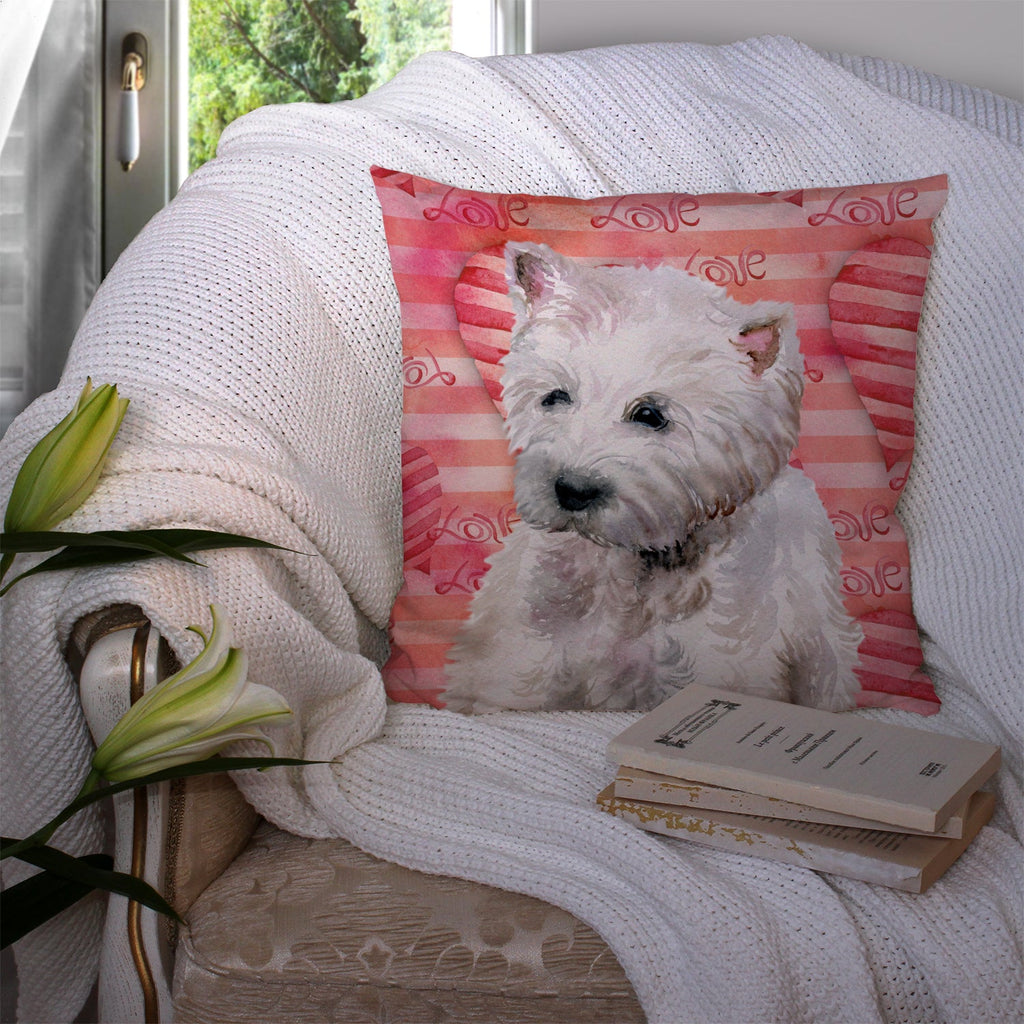 Westie Love Decorative Throw Pillow 14x14 Indoor Outdoor Accent Cushion, Fabric Cover with Insert for Sofa, Bed, Porch & Living Room
