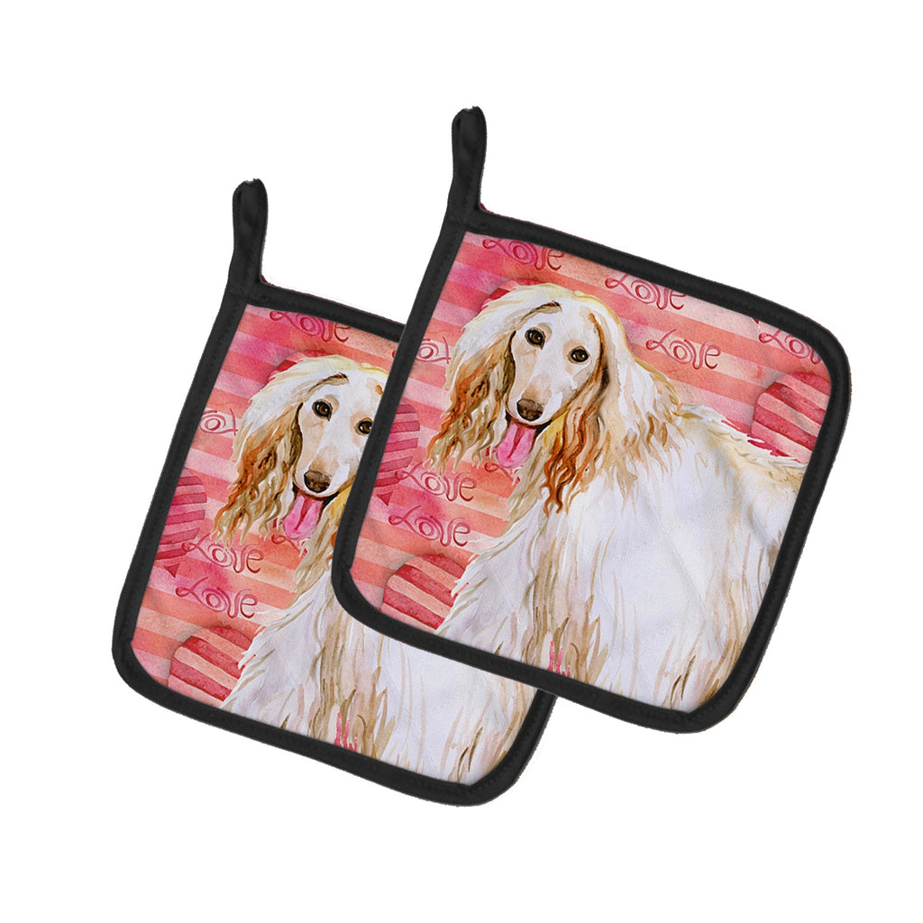 Afghan Hound Love Pot Holder Set of 2 Heat Resistant Quilted Hot Pads 7.5 x 7.5 Inch, Insulated Kitchen Trivets for Cooking & Baking