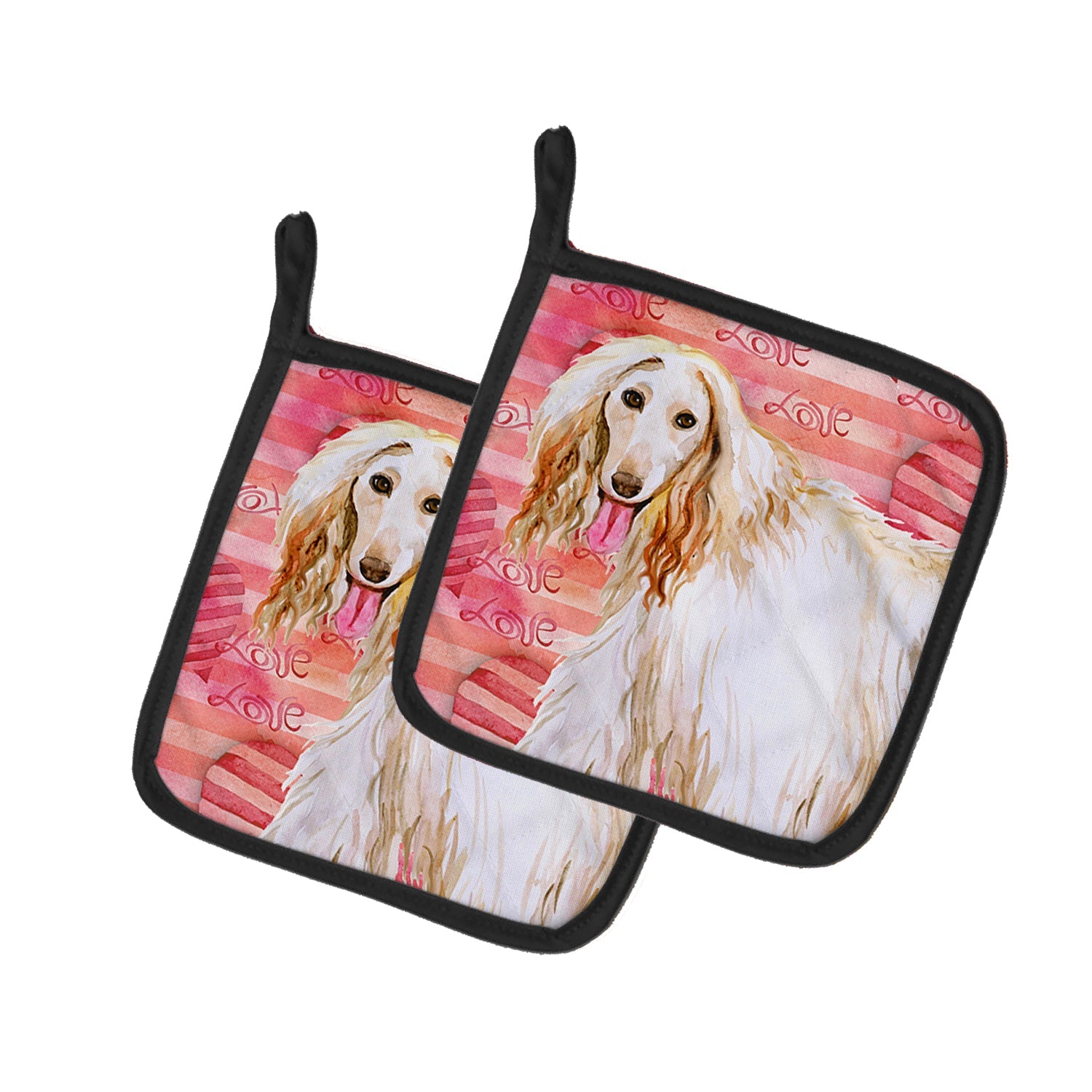 Afghan Hound Love Pot Holder Set of 2 Heat Resistant Quilted Hot Pads 7.5 x 7.5 Inch, Insulated Kitchen Trivets for Cooking & Baking