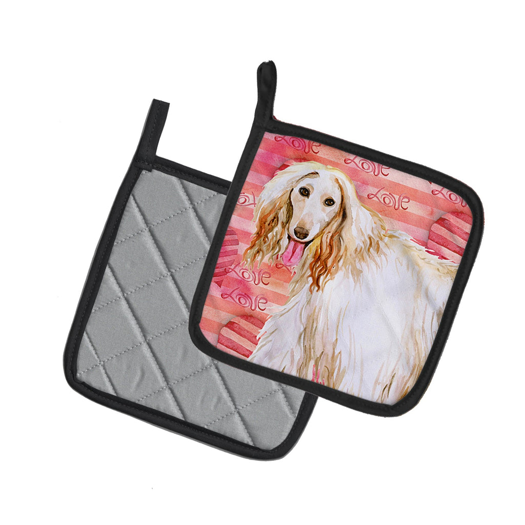Afghan Hound Love Pot Holder Set of 2 Heat Resistant Quilted Hot Pads 7.5 x 7.5 Inch, Insulated Kitchen Trivets for Cooking & Baking