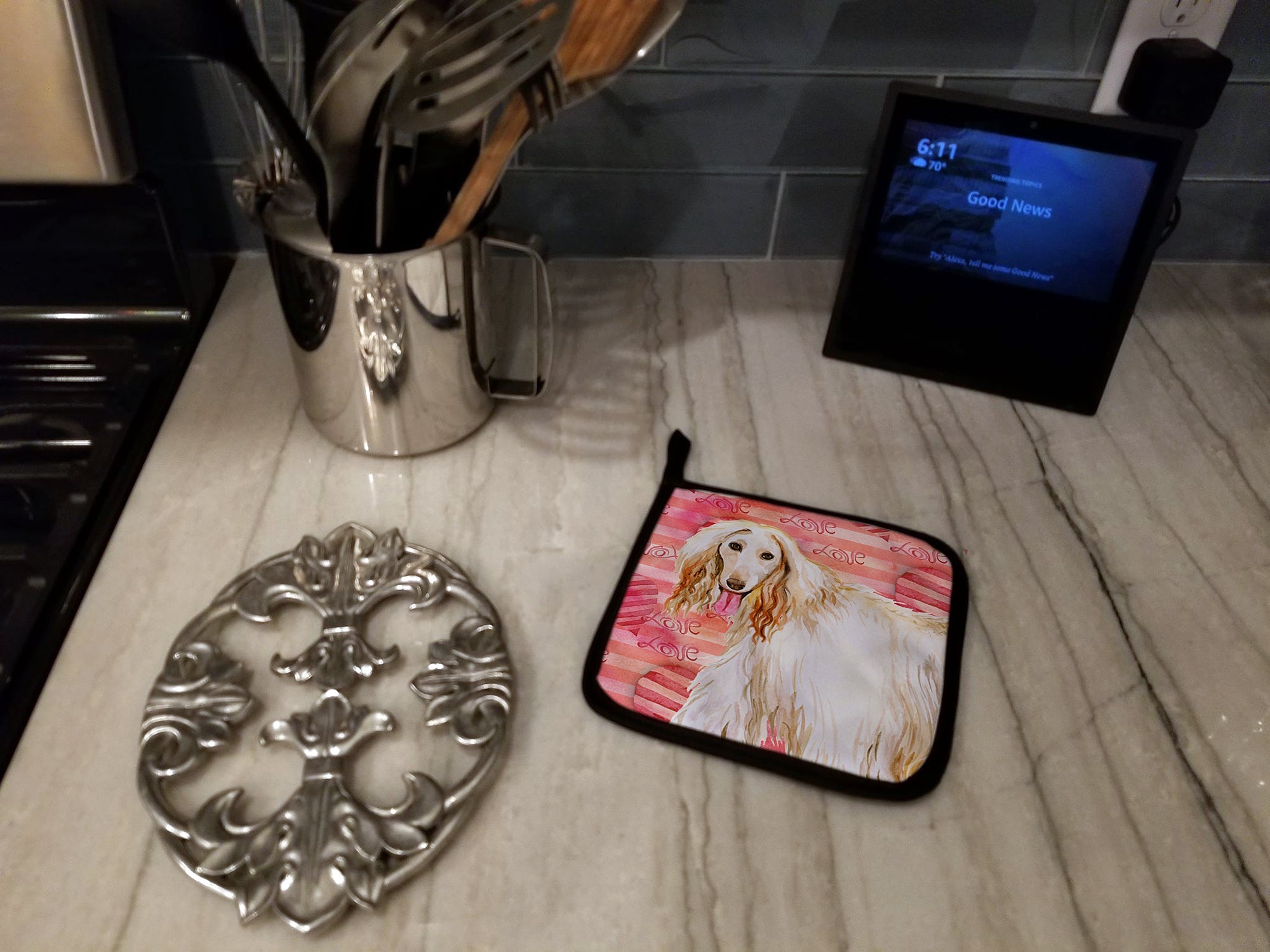 Afghan Hound Love Pot Holder Set of 2 Heat Resistant Quilted Hot Pads 7.5 x 7.5 Inch, Insulated Kitchen Trivets for Cooking & Baking