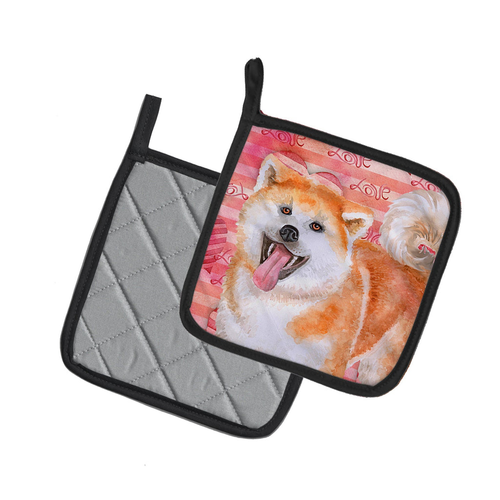Akita Love Pot Holder Set of 2 Heat Resistant Quilted Hot Pads 7.5 x 7.5 Inch, Insulated Kitchen Trivets for Cooking & Baking