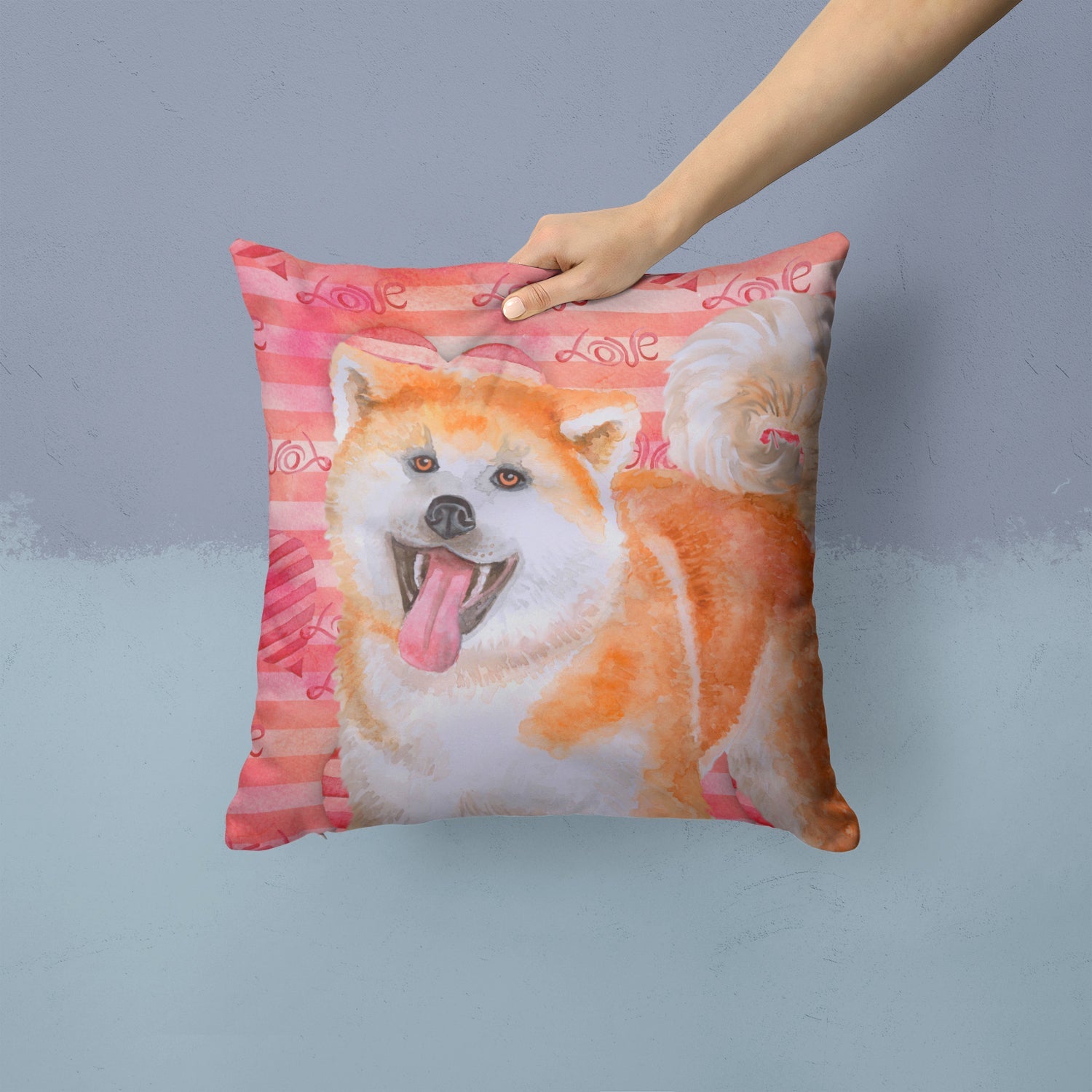 Akita Love Decorative Throw Pillow 14x14 Indoor Outdoor Accent Cushion, Fabric Cover with Insert for Sofa, Bed, Porch & Living Room