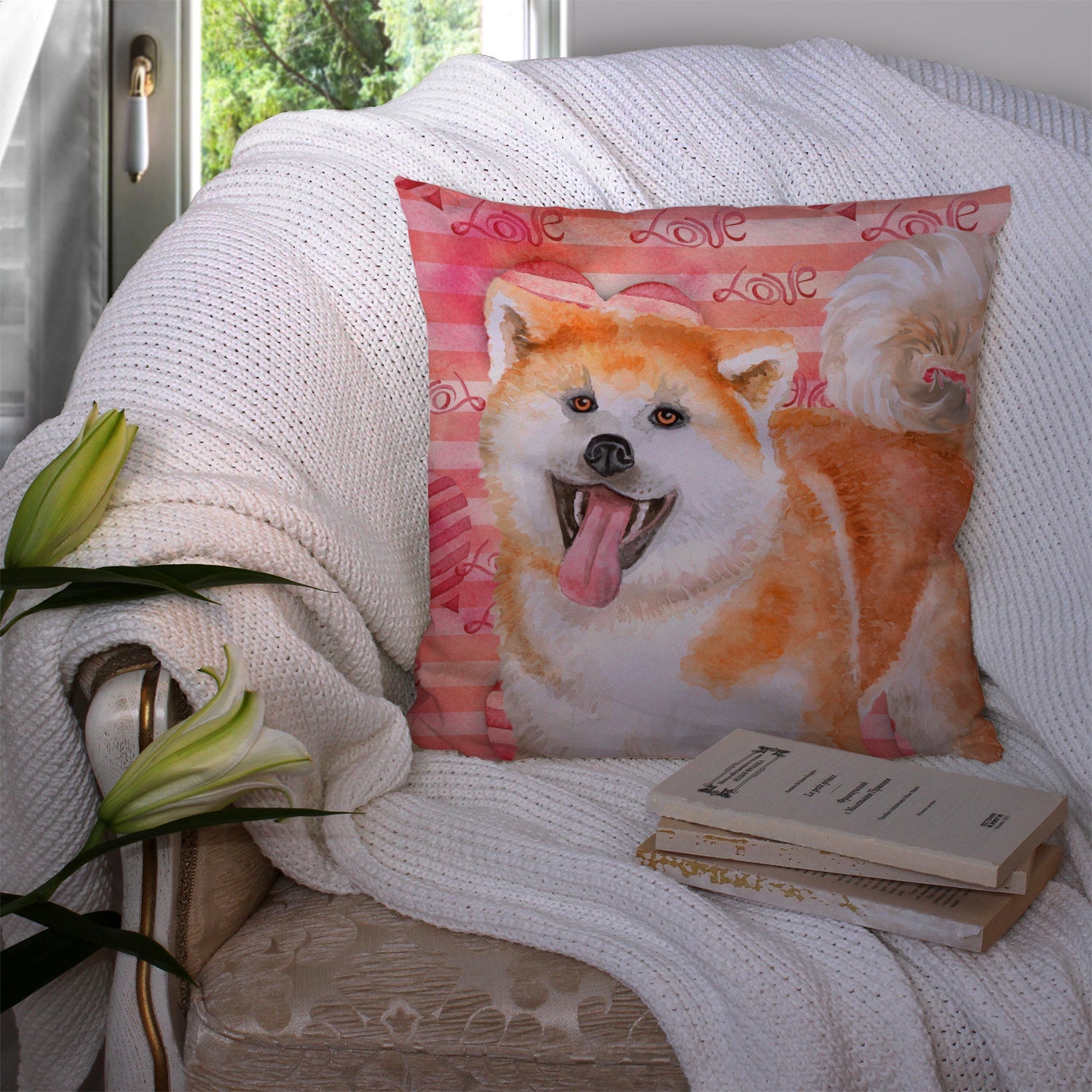 Akita Love Decorative Throw Pillow 14x14 Indoor Outdoor Accent Cushion, Fabric Cover with Insert for Sofa, Bed, Porch & Living Room