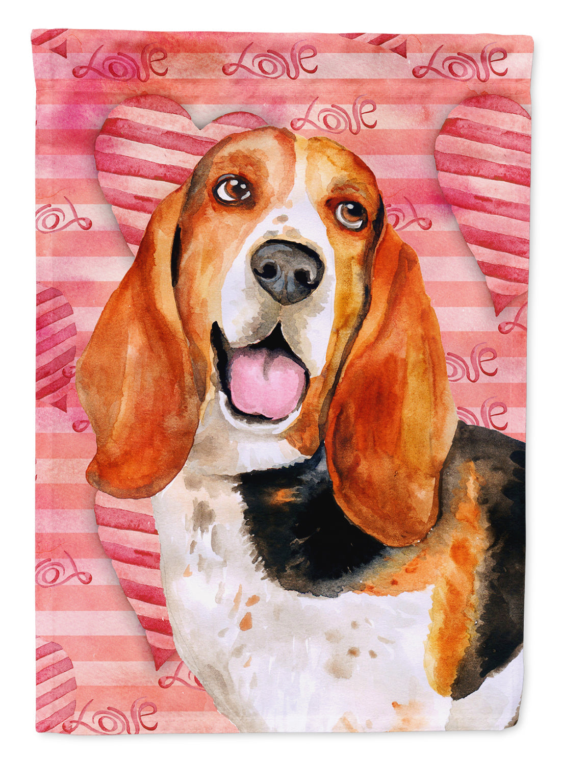 Basset Hound Love House Flag 28x40 Porch Sleeve Pole Decorative Outside Yard Banner Artwork Wall Hanging, Polyester