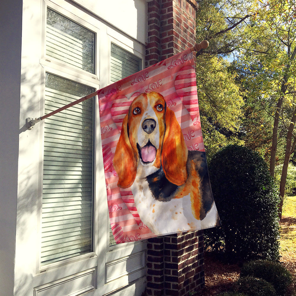 Basset Hound Love House Flag 28x40 Porch Sleeve Pole Decorative Outside Yard Banner Artwork Wall Hanging, Polyester