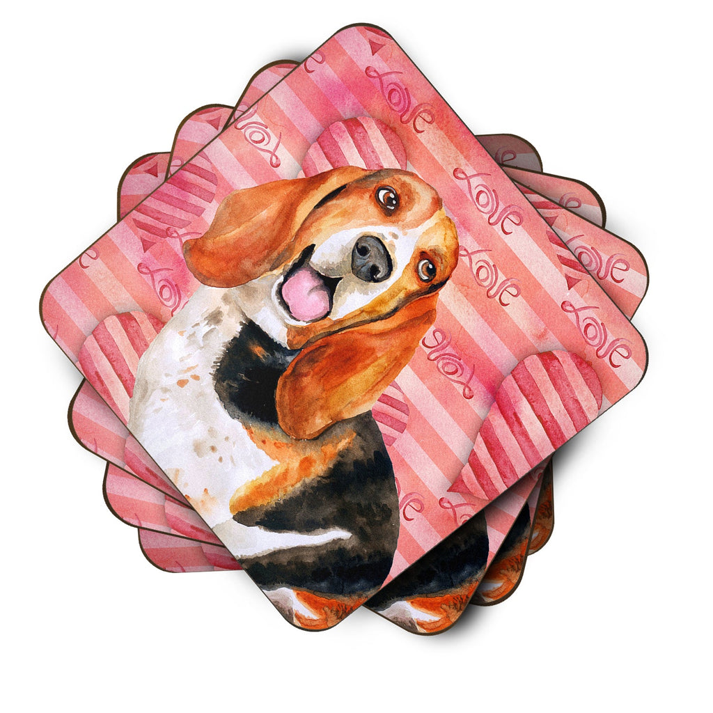 Basset Hound Love Foam Coasters Set of 4 Cup Coasters for Indoor Outdoor, Tabletop Protection, Anti Slip, Mouse pad Material