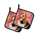 Basset Hound Love Pot Holder Set of 2 Heat Resistant Quilted Hot Pads 7.5 x 7.5 Inch, Insulated Kitchen Trivets for Cooking & Baking