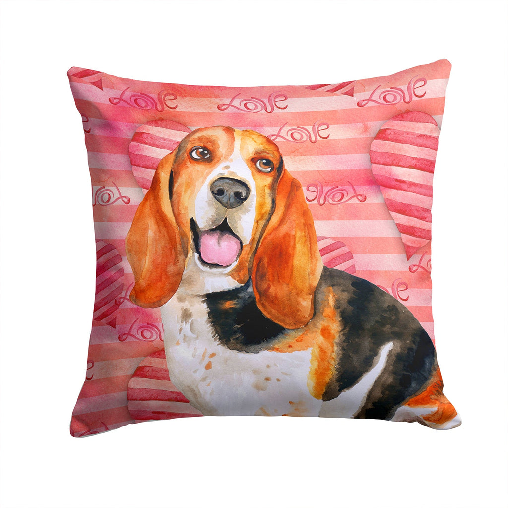 Basset Hound Love Decorative Throw Pillow 14x14 Indoor Outdoor Accent Cushion, Fabric Cover with Insert for Sofa, Bed, Porch & Living Room