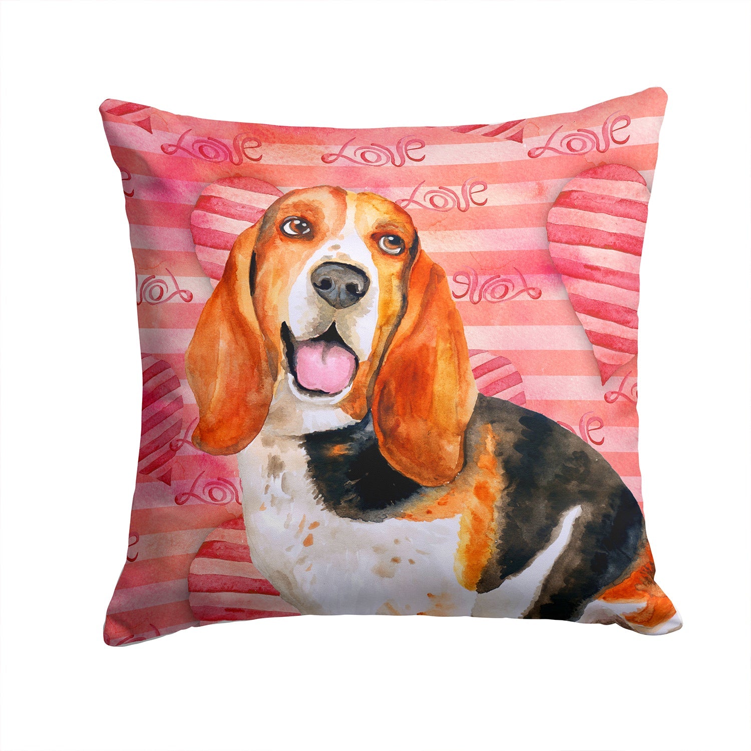 Basset Hound Love Decorative Throw Pillow 14x14 Indoor Outdoor Accent Cushion, Fabric Cover with Insert for Sofa, Bed, Porch & Living Room