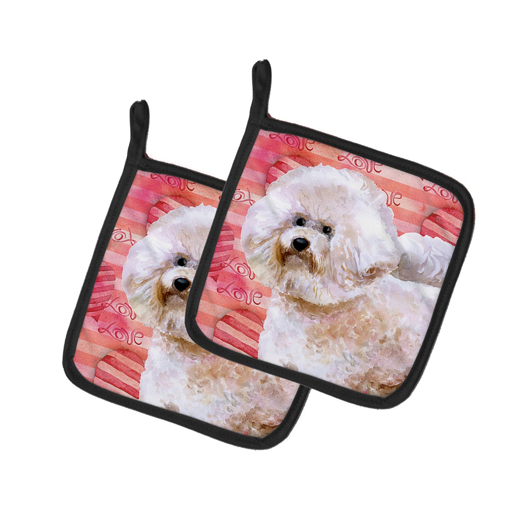 Bichon Frise #2 Love Pot Holder Set of 2 Heat Resistant Quilted Hot Pads 7.5 x 7.5 Inch, Insulated Kitchen Trivets for Cooking & Baking