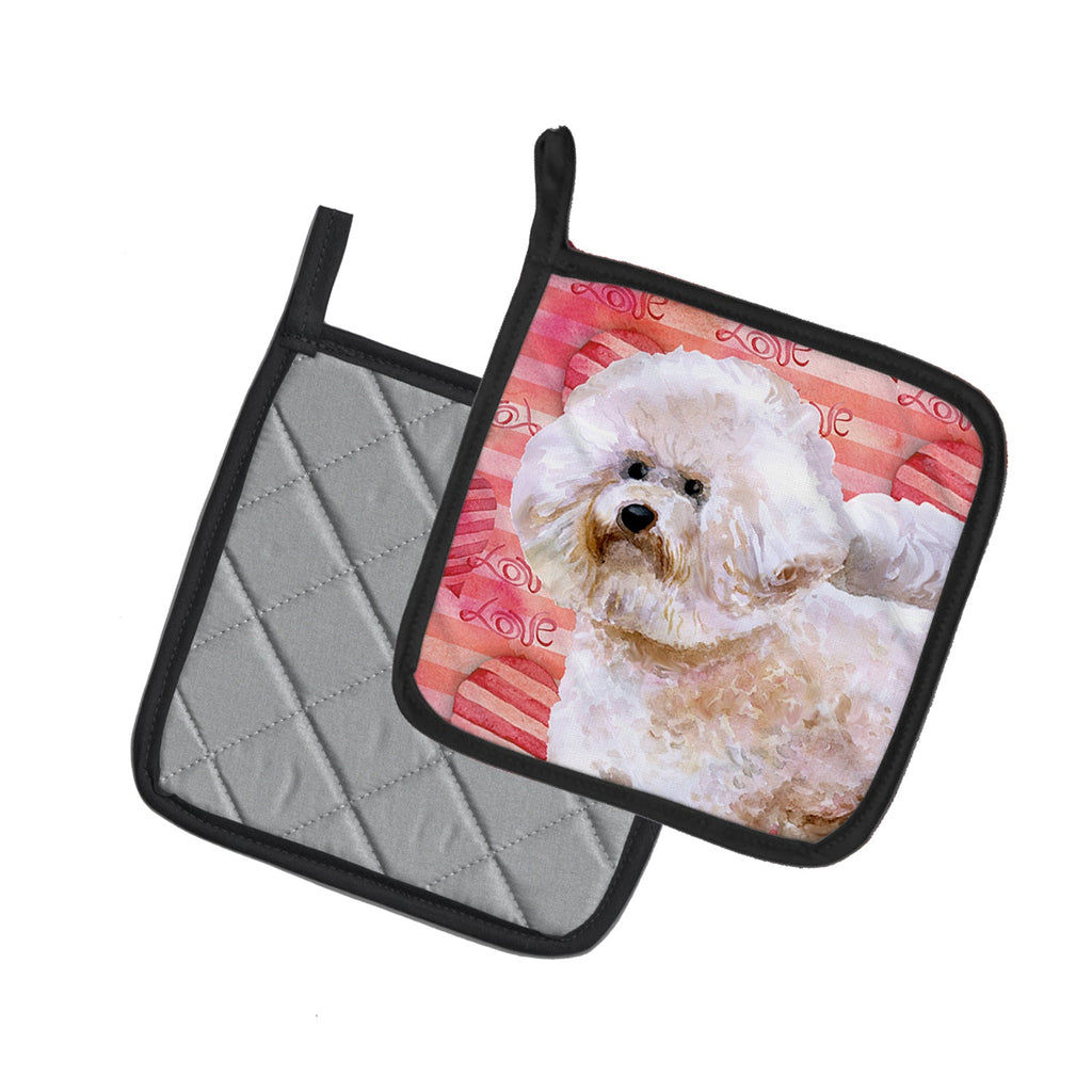 Bichon Frise #2 Love Pot Holder Set of 2 Heat Resistant Quilted Hot Pads 7.5 x 7.5 Inch, Insulated Kitchen Trivets for Cooking & Baking