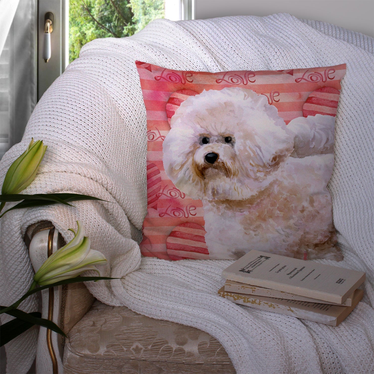 Bichon Frise #2 Love Decorative Throw Pillow 14x14 Indoor Outdoor Accent Cushion, Fabric Cover with Insert for Sofa, Bed, Porch & Living Room
