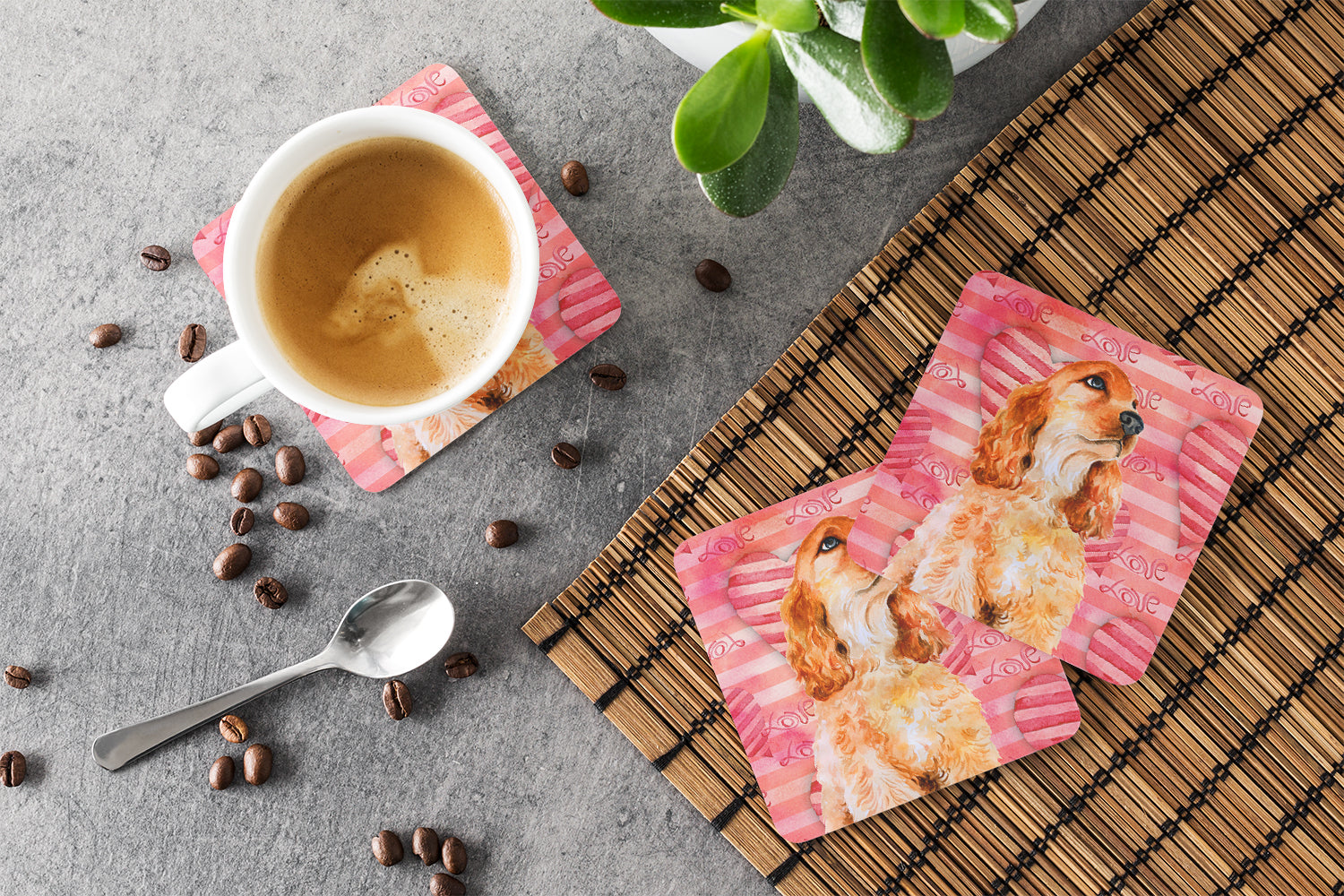 Cocker Spaniel Love Foam Coasters Set of 4 Cup Coasters for Indoor Outdoor, Tabletop Protection, Anti Slip, Mouse pad Material