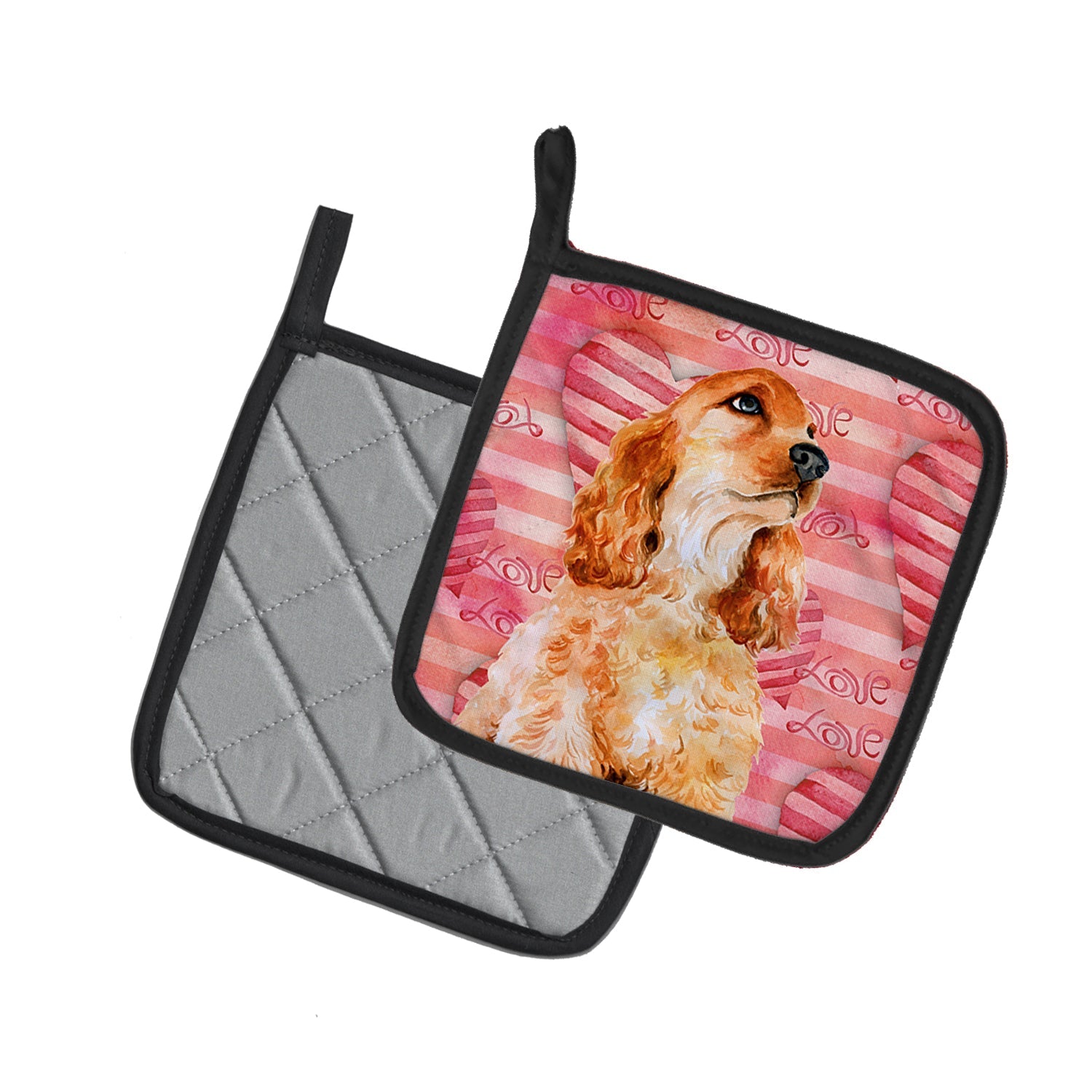 Cocker Spaniel Love Pot Holder Set of 2 Heat Resistant Quilted Hot Pads 7.5 x 7.5 Inch, Insulated Kitchen Trivets for Cooking & Baking