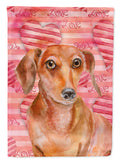 Red Dachshund Love House Flag 28x40 Porch Sleeve Pole Decorative Outside Yard Banner Artwork Wall Hanging, Polyester