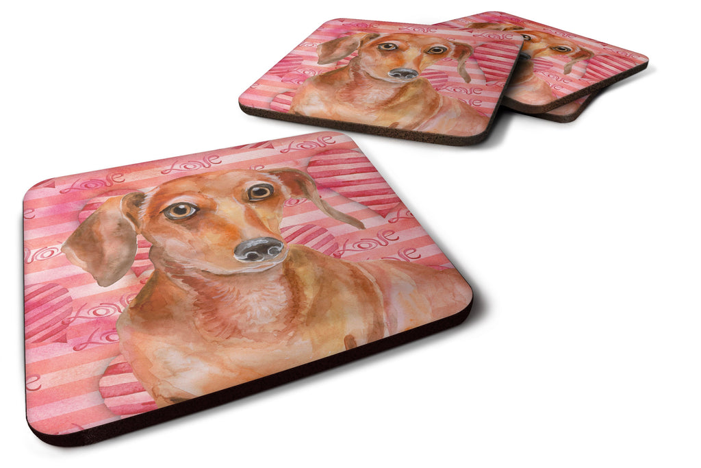 Red Dachshund Love Foam Coasters Set of 4 Cup Coasters for Indoor Outdoor, Tabletop Protection, Anti Slip, Mouse pad Material