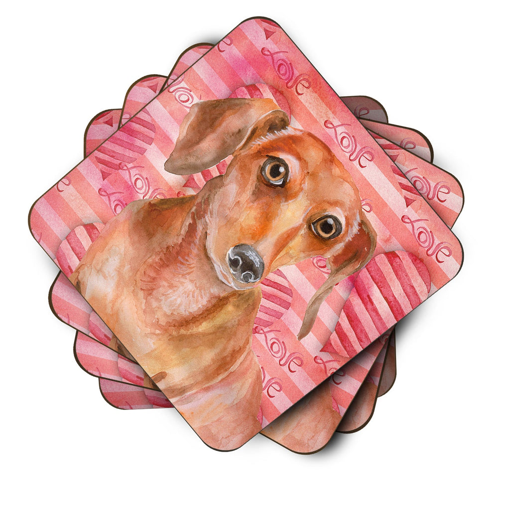 Red Dachshund Love Foam Coasters Set of 4 Cup Coasters for Indoor Outdoor, Tabletop Protection, Anti Slip, Mouse pad Material