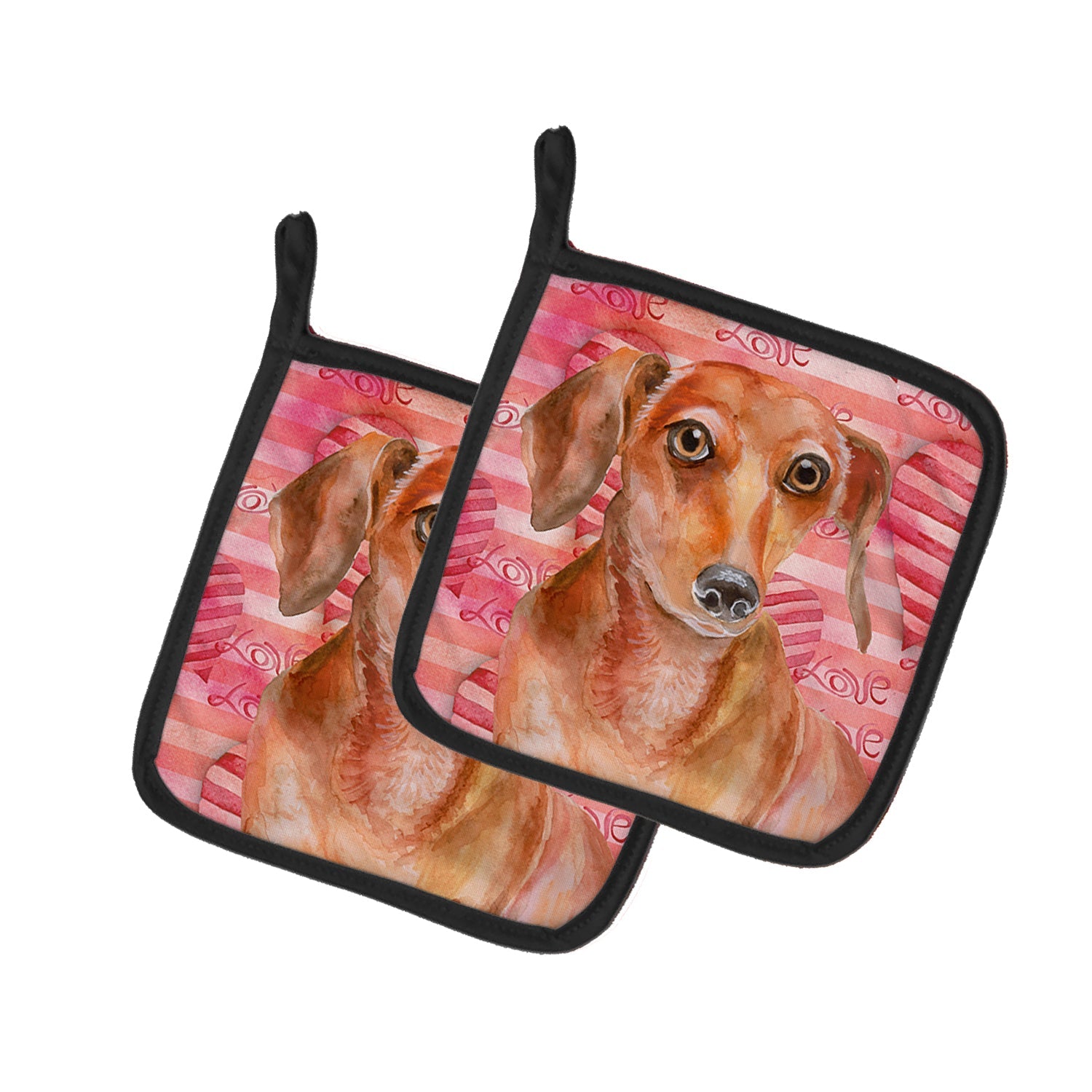 Red Dachshund Love Pot Holder Set of 2 Heat Resistant Quilted Hot Pads 7.5 x 7.5 Inch, Insulated Kitchen Trivets for Cooking & Baking