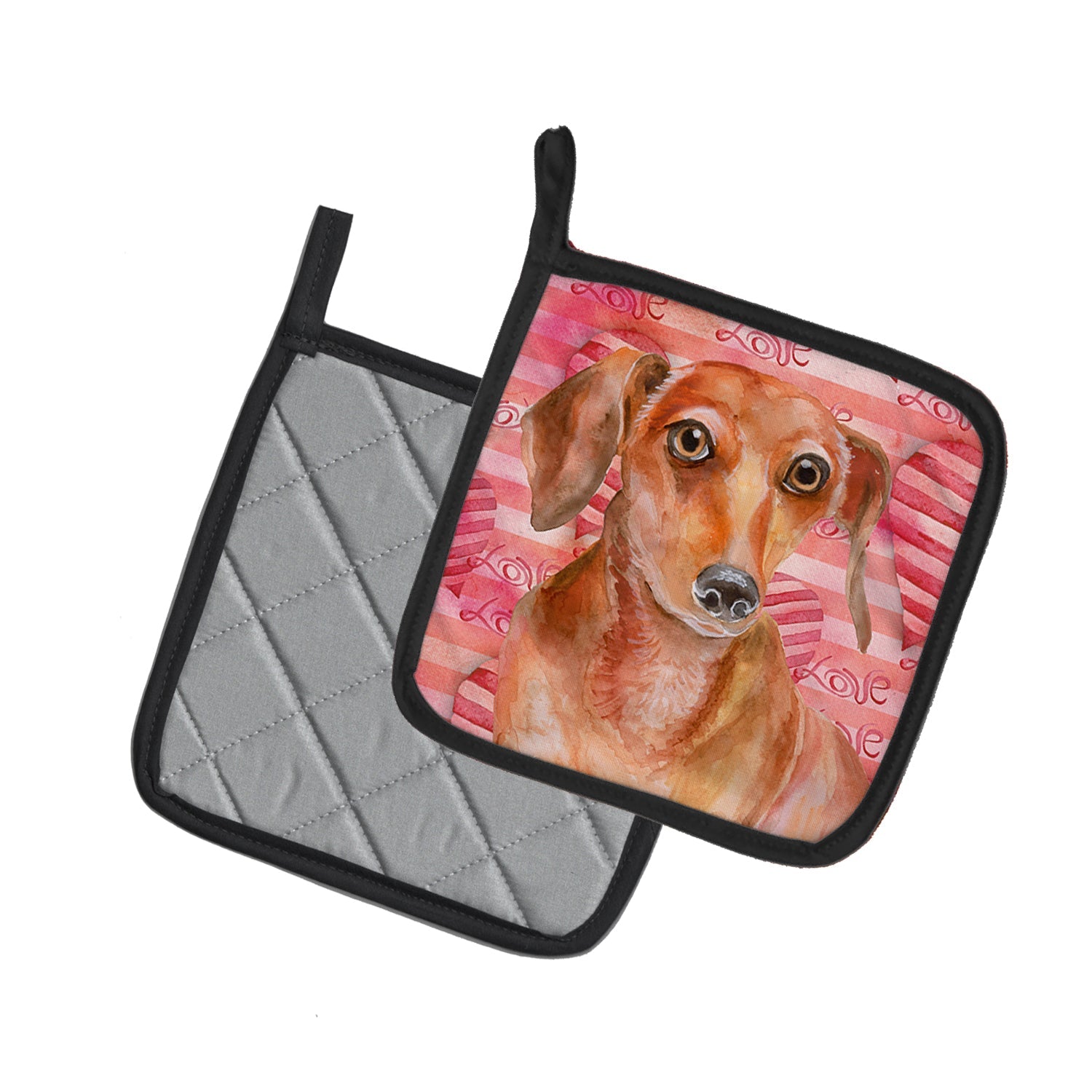 Red Dachshund Love Pot Holder Set of 2 Heat Resistant Quilted Hot Pads 7.5 x 7.5 Inch, Insulated Kitchen Trivets for Cooking & Baking