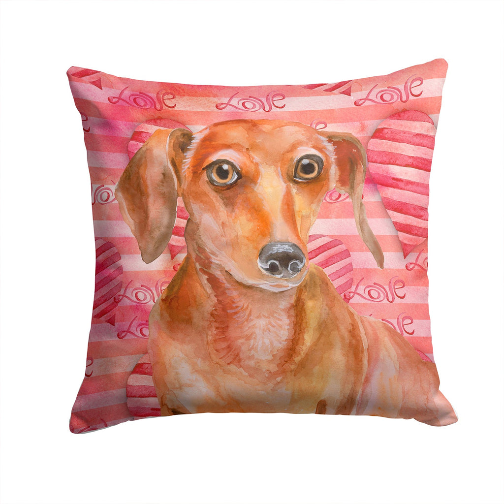 Red Dachshund Love Decorative Throw Pillow 14x14 Indoor Outdoor Accent Cushion, Fabric Cover with Insert for Sofa, Bed, Porch & Living Room
