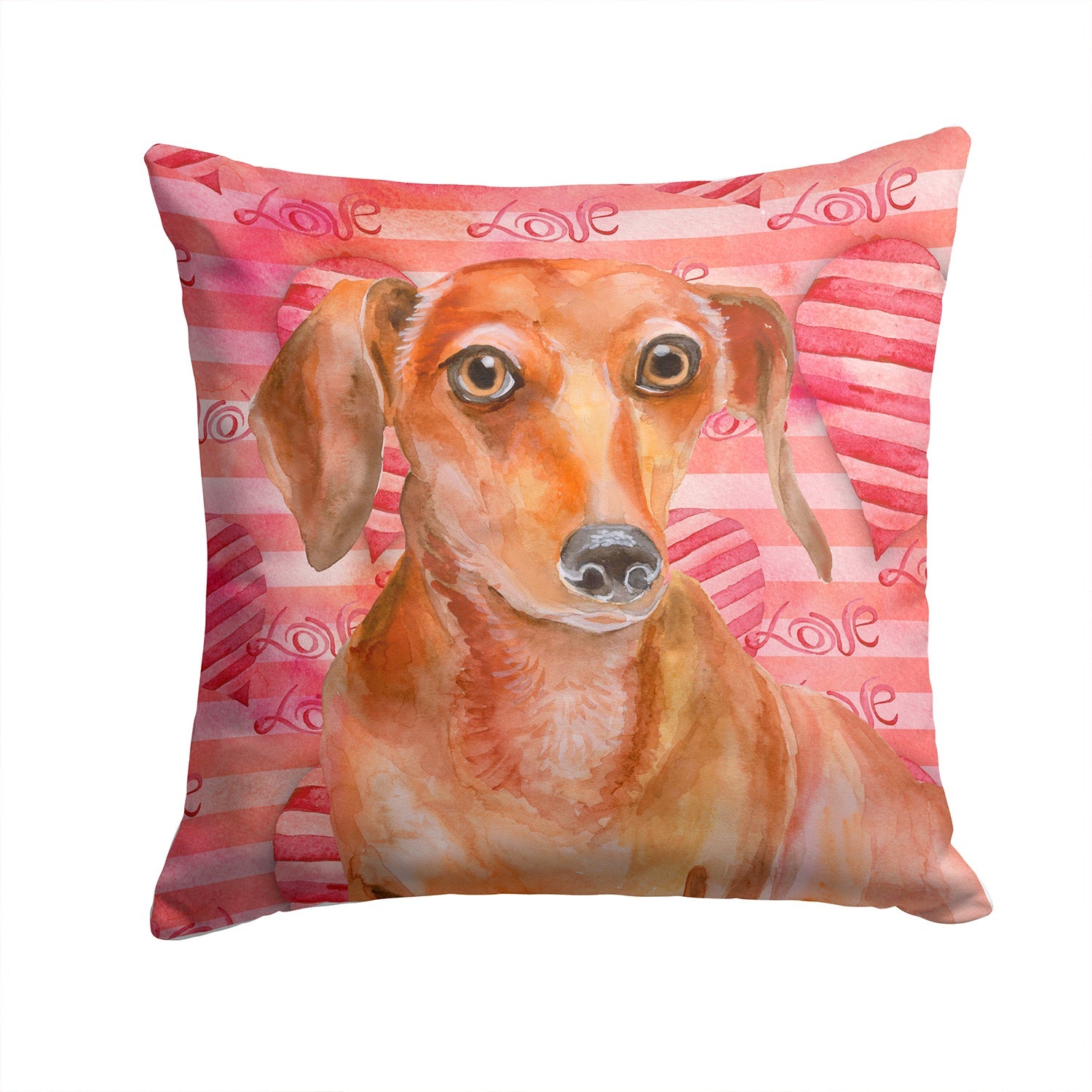 Red Dachshund Love Decorative Throw Pillow 14x14 Indoor Outdoor Accent Cushion, Fabric Cover with Insert for Sofa, Bed, Porch & Living Room