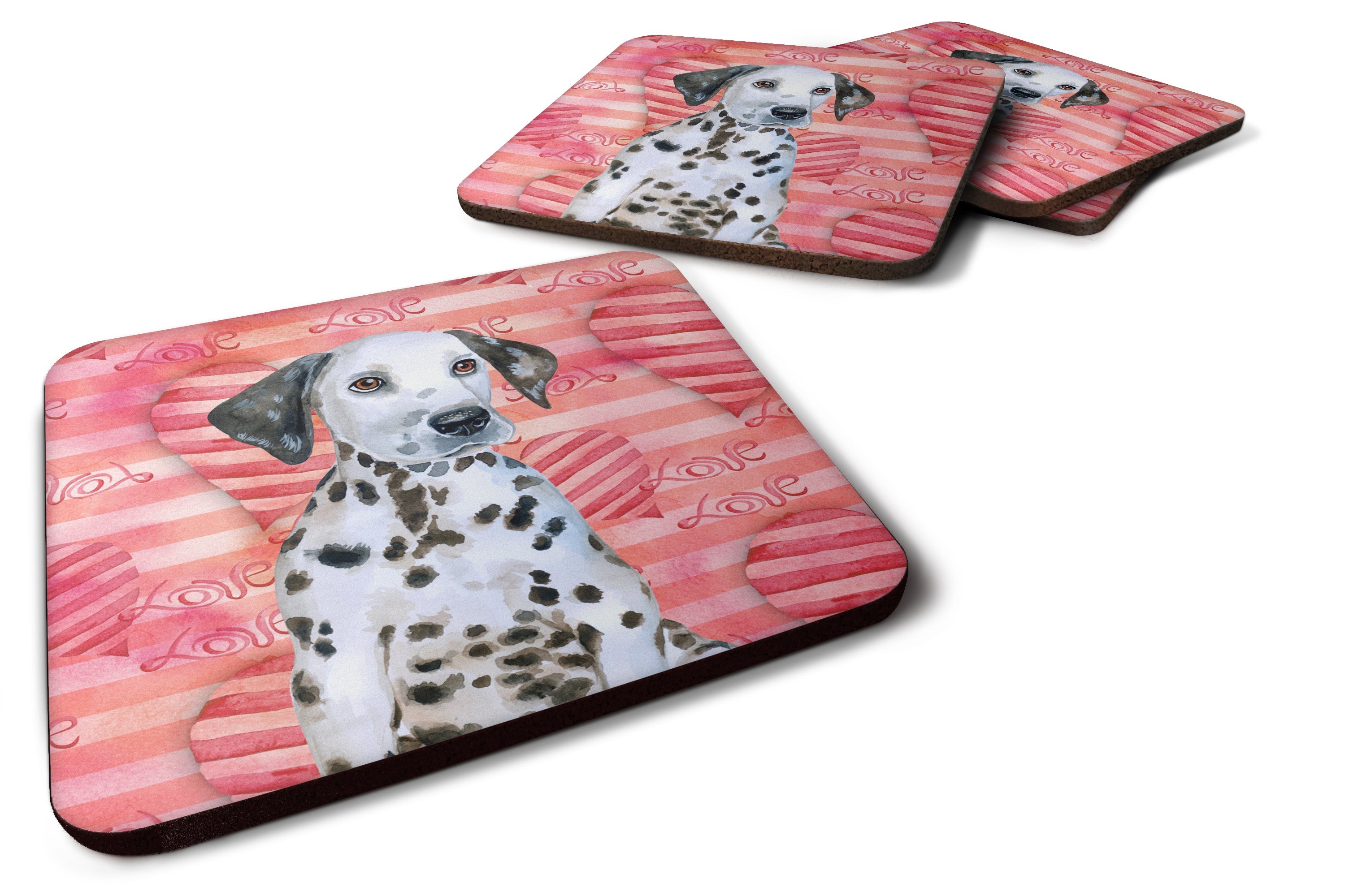 Dalmatian Puppy Love Foam Coasters Set of 4 Cup Coasters for Indoor Outdoor, Tabletop Protection, Anti Slip, Mouse pad Material