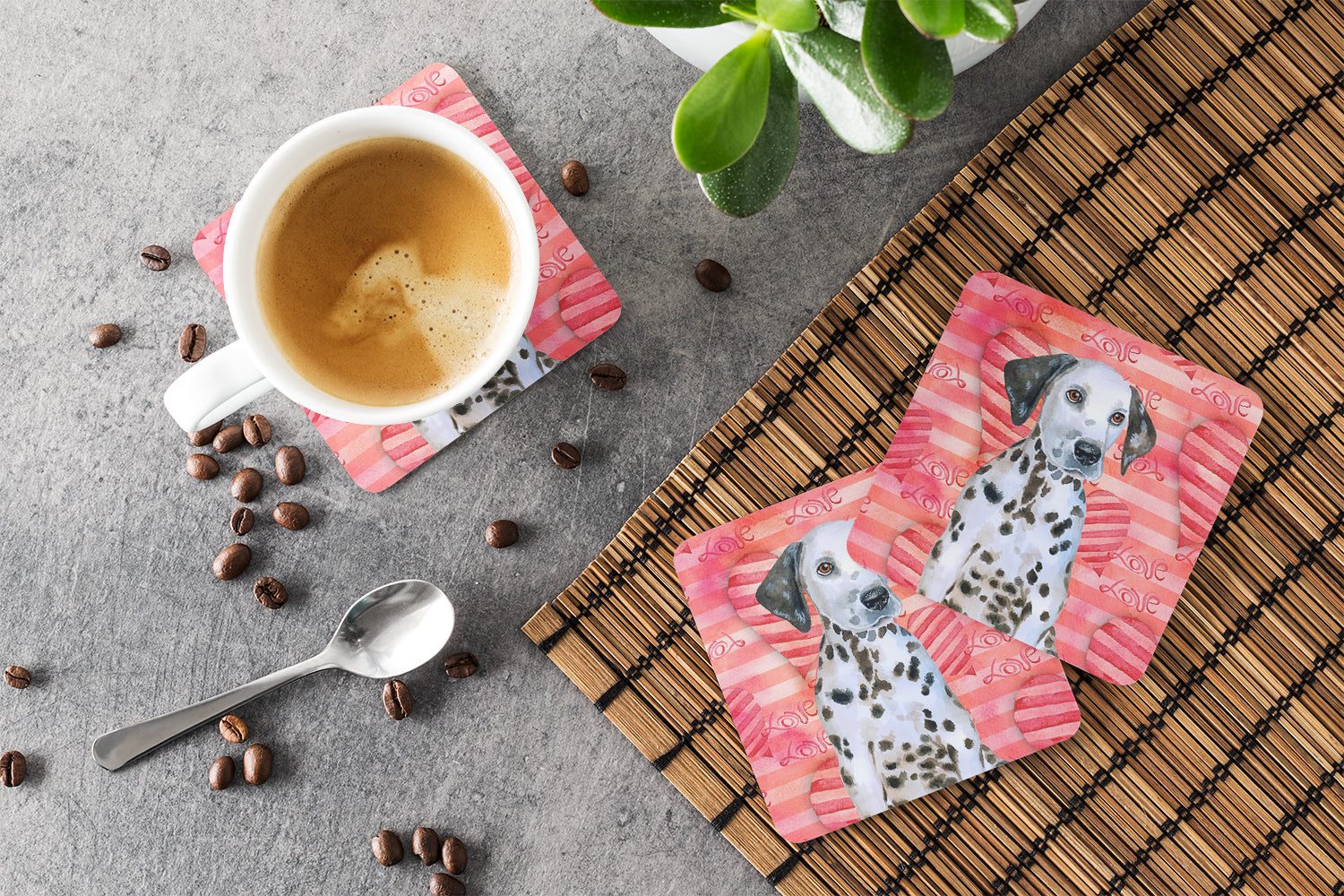 Dalmatian Puppy Love Foam Coasters Set of 4 Cup Coasters for Indoor Outdoor, Tabletop Protection, Anti Slip, Mouse pad Material
