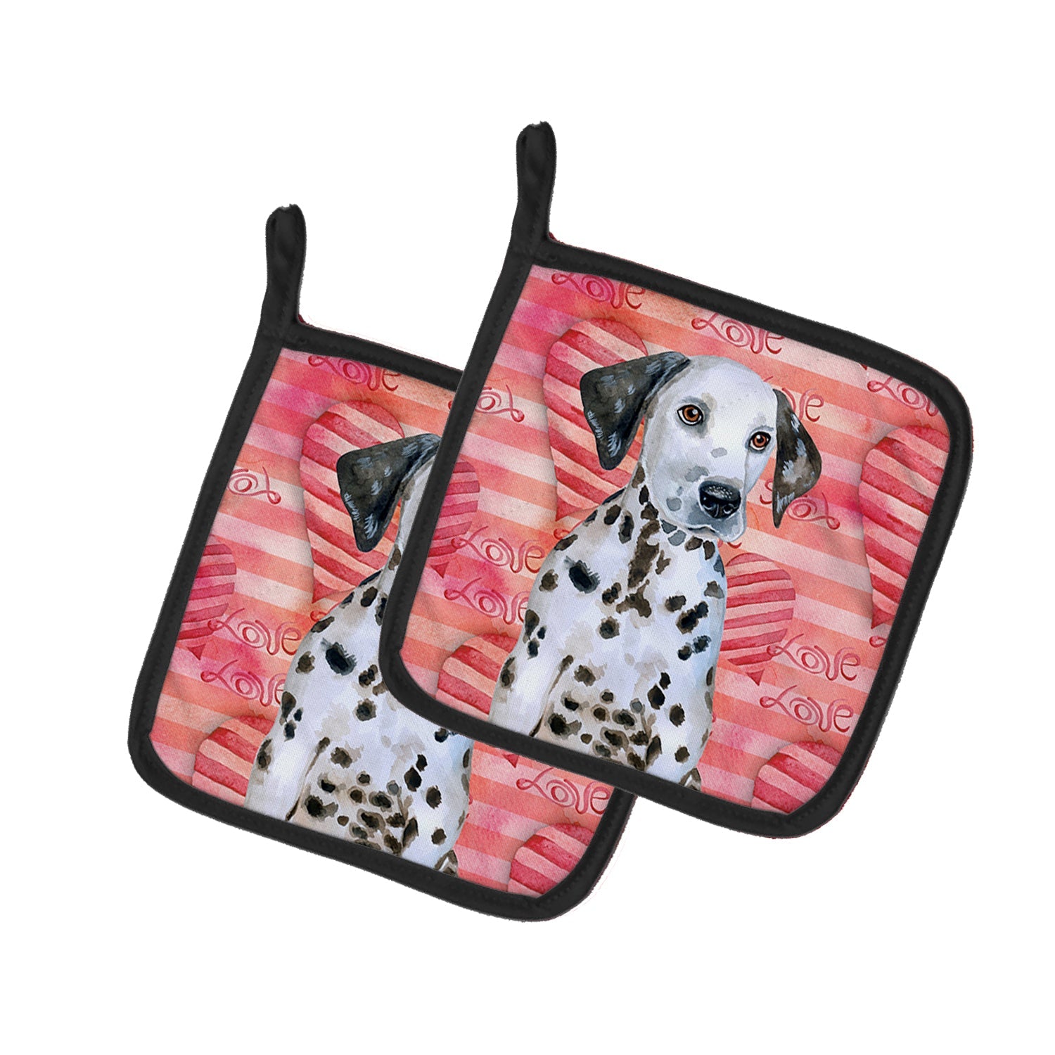 Dalmatian Puppy Love Pot Holder Set of 2 Heat Resistant Quilted Hot Pads 7.5 x 7.5 Inch, Insulated Kitchen Trivets for Cooking & Baking