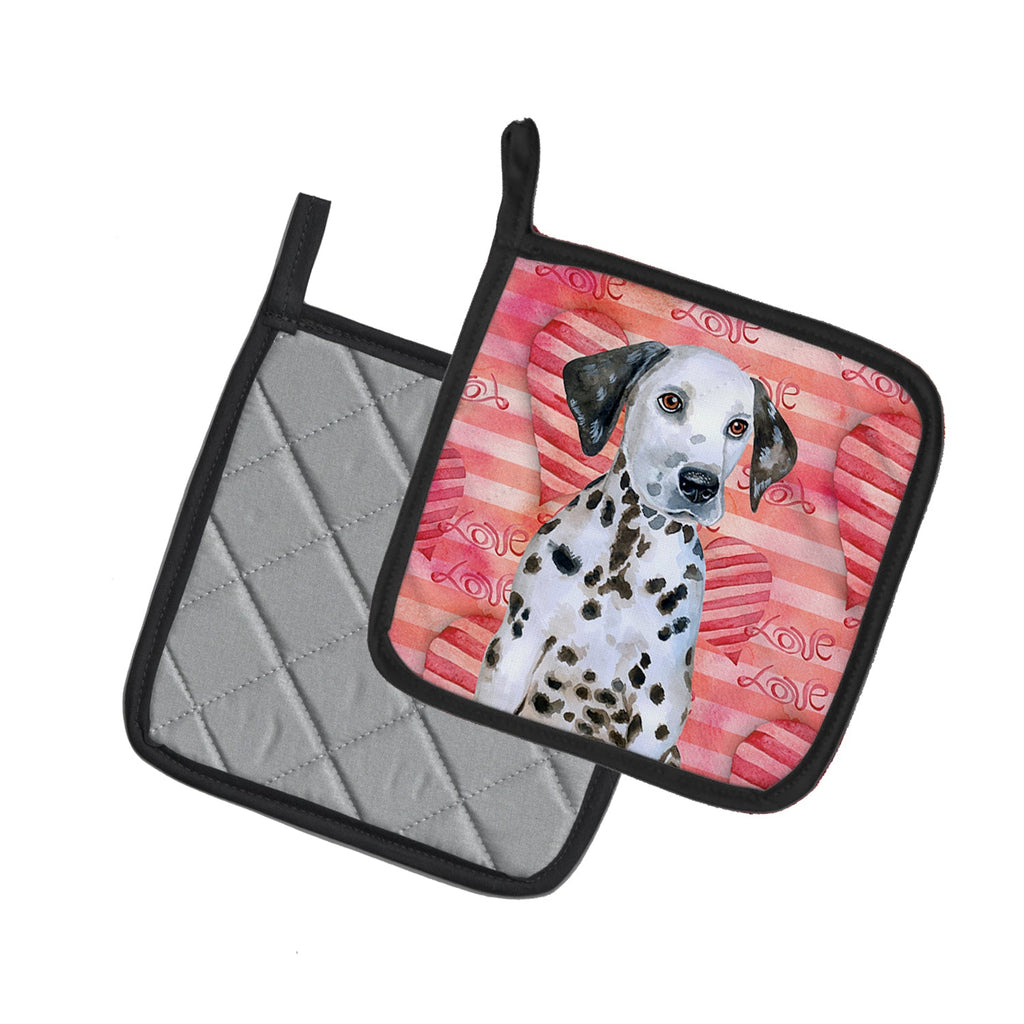 Dalmatian Puppy Love Pot Holder Set of 2 Heat Resistant Quilted Hot Pads 7.5 x 7.5 Inch, Insulated Kitchen Trivets for Cooking & Baking
