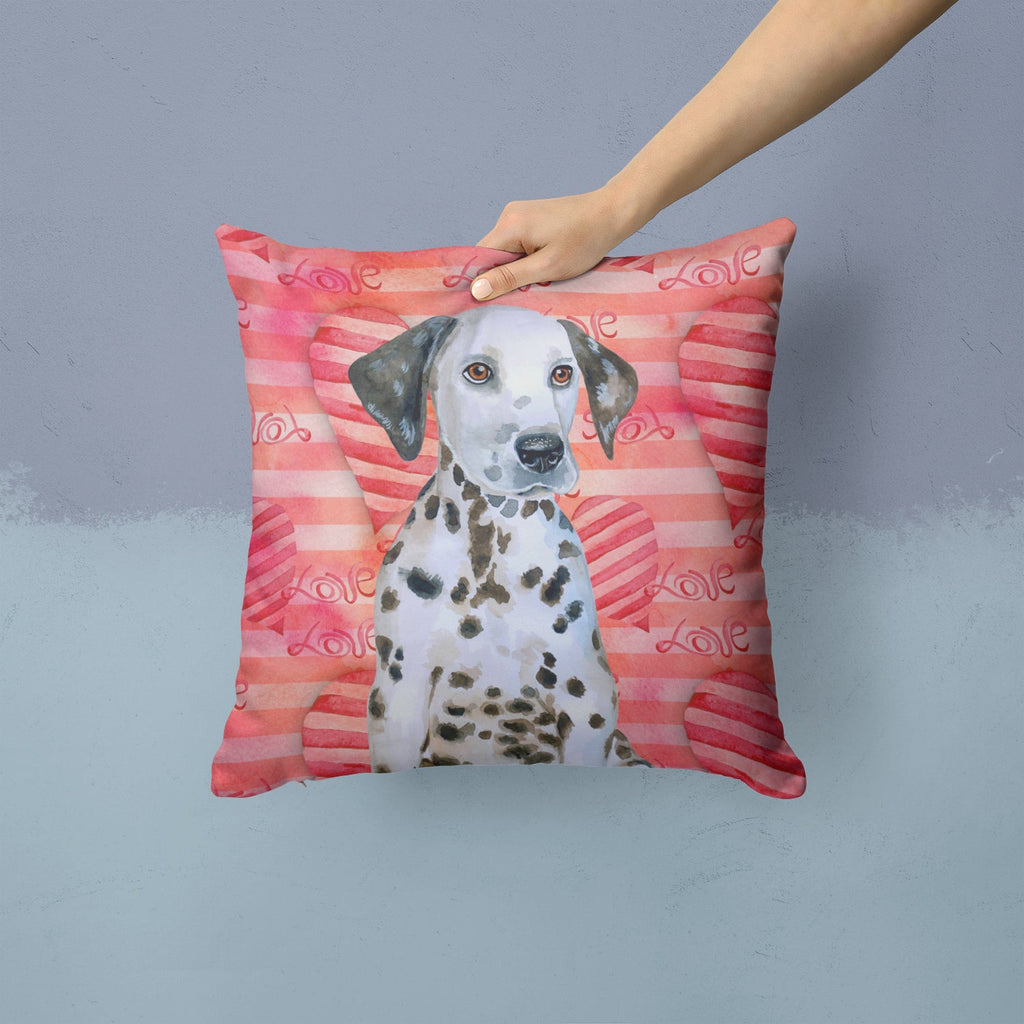 Dalmatian Puppy Love Decorative Throw Pillow 14x14 Indoor Outdoor Accent Cushion, Fabric Cover with Insert for Sofa, Bed, Porch & Living Room