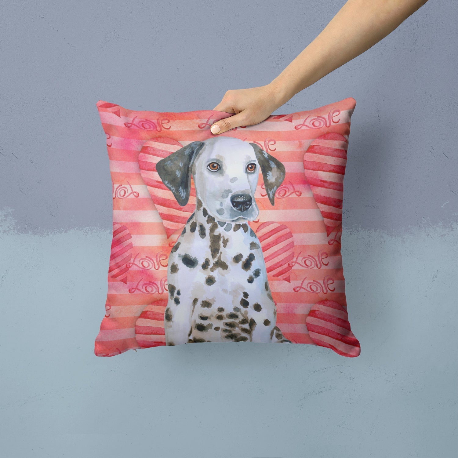 Dalmatian Puppy Love Decorative Throw Pillow 14x14 Indoor Outdoor Accent Cushion, Fabric Cover with Insert for Sofa, Bed, Porch & Living Room