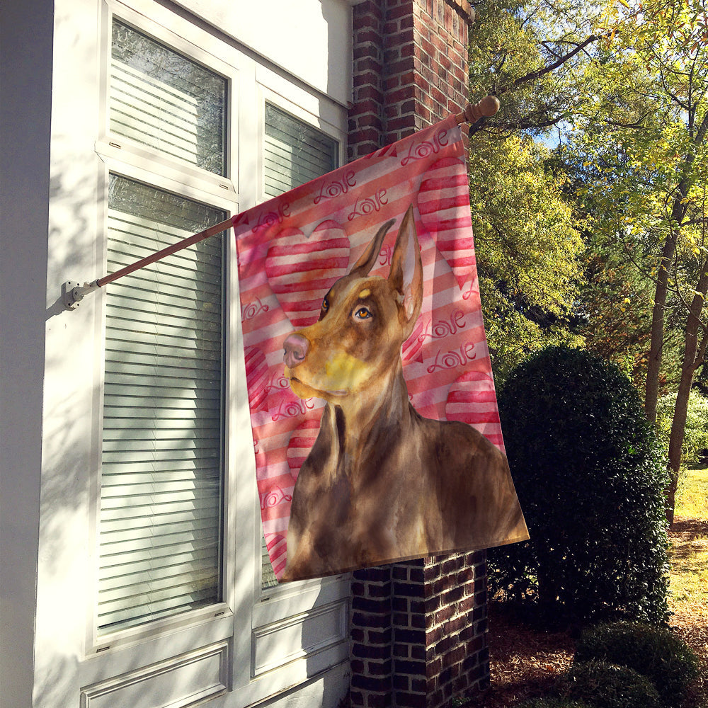 Doberman Pinscher Love House Flag 28x40 Porch Sleeve Pole Decorative Outside Yard Banner Artwork Wall Hanging, Polyester
