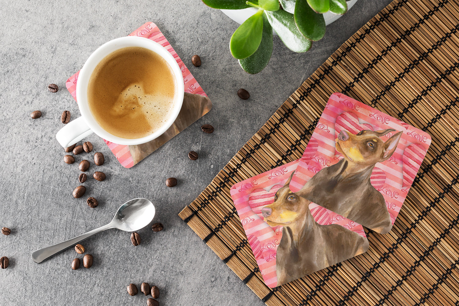 Doberman Pinscher Love Foam Coasters Set of 4 Cup Coasters for Indoor Outdoor, Tabletop Protection, Anti Slip, Mouse pad Material