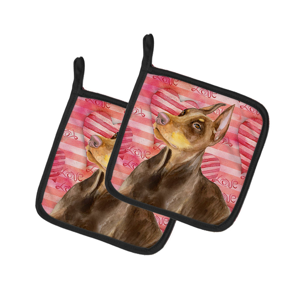 Doberman Pinscher Love Pot Holder Set of 2 Heat Resistant Quilted Hot Pads 7.5 x 7.5 Inch, Insulated Kitchen Trivets for Cooking & Baking