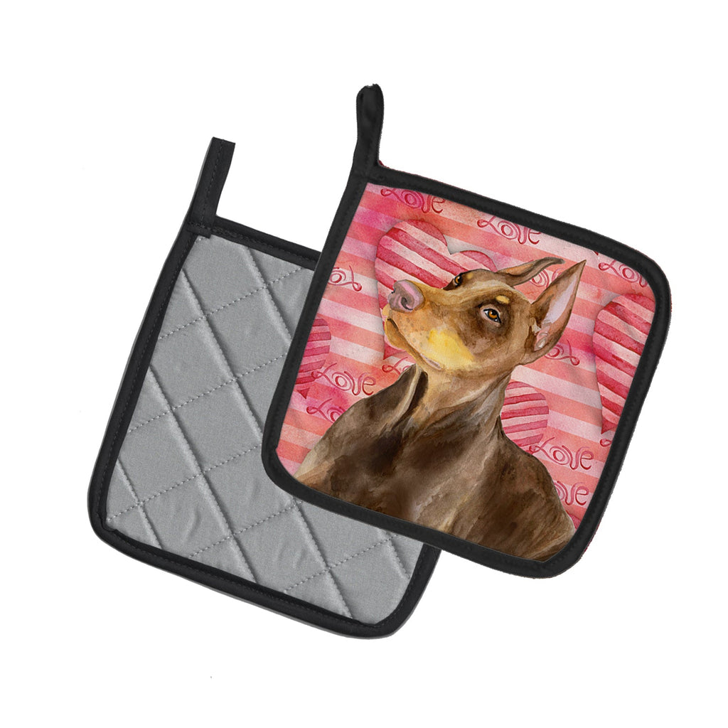Doberman Pinscher Love Pot Holder Set of 2 Heat Resistant Quilted Hot Pads 7.5 x 7.5 Inch, Insulated Kitchen Trivets for Cooking & Baking