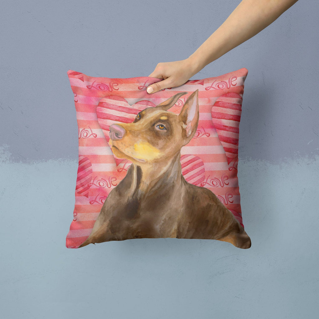 Doberman Pinscher Love Decorative Throw Pillow 14x14 Indoor Outdoor Accent Cushion, Fabric Cover with Insert for Sofa, Bed, Porch & Living Room
